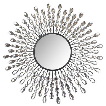 Lulu Decor, 23.50" Crystal Drop Wall Mirror, 9" Round Beveled Mirror Handmade