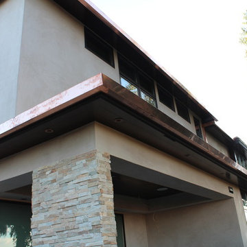 sectional 4x5 Box Gutters, 16 ounce Copper, Modern Home in Manhattan Beach, CA.