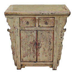 Distressed Light Mustard Green Lacquer Mid Size Credenza Table Cabinet - Side Tables And End Tables