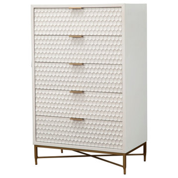 Origins by Alpine White Pearl Wood 5 Drawer Chest in White