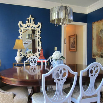 Dramatic Blue Dining Room with Chinoiserie