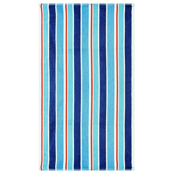 100% Cotton Ocean Stripes Oversized Beach Towel - Blue