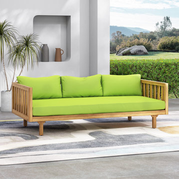 Bordeaux Outdoor 3 Seater Acacia Wood Daybed, Green/Teak