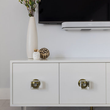 Downtown Miami Bedroom Detail with Jonathan Adler Ivory Lacquer Media Cabinet