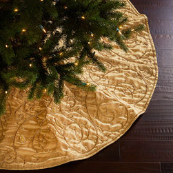 Sudha Pennathur Gold Velvet Christmas Tree Skirt - Christmas Tree Skirts