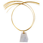 Harp and Finial - Agra Statue Large Gold Finish on Metal with White Marble Base - With a white marble base supporting an abstract sculpture of delicate, gold-finished steel curves, the large Agra Statue brightens up contemporary decor in any space. The mixed materials of this big tabletop sculpture combined with the white and gold colors make this piece a bold decoration. Use this steel and marble statue to accentuate the decor in a foyer or living room.