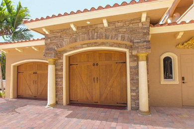 Large transitional attached two-car garage in Orange County.