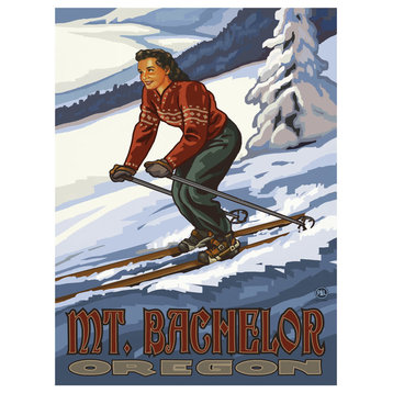 Paul A. Lanquist Mt. Bachelor Oregon Downhill Skier Girl Art Print, 18"x24"