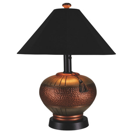 Phoenix Copper Outdoor Table Lamp 46917 With Black Sunbrella Shade