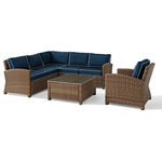 Crosley - Bradenton 5-Piece Outdoor Wicker Seating Set With Navy Cushions - Create the ultimate in outdoor entertaining with Crosley's Bradenton Collection. This elegantly designed all-weather wicker sectional is the perfect addition to your environment. Bradenton provides the utmost in flexibility with its modular design that allows you to easily add sections as needed to fit any space. The finely crafted deep seating collection features intricately woven wicker over durable steel frames, and UV/Fade resistant cushions providing comfort, style and durability.