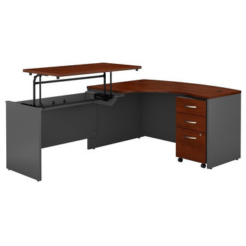 Scranton & Co Furniture 60W Left Sit to Stand L Shaped Desk Office Set in Cherry