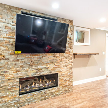 basement finishing with wet-bar and custom built-ins