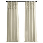 Exclusive Fabrics & Furnishings - Ruched Vintage Faux Dupioni Silk Curtain Single Panel, Off White, 50" X 108" - Our Faux Dupioni silks are the best value around for home decor projects where real silk is not pratical.  With low sheen and slubs that run horizontally this fabric has look and feel of Ruched Vintage Dupioni silk. Woven from 100% polyester.