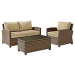 Crosley - Bradenton 3-Piece Outdoor Wicker Seating Set With Cushions, Sand - Create the ultimate in outdoor entertaining with Crosley's Bradenton Collection. This elegantly designed all-weather wicker conversational set is the perfect addition to your environment. The finely crafted deep seating collection features intricately woven wicker over durable steel frames, and UV/Fade resistant cushions providing comfort, style and durability.