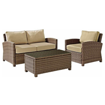 Bradenton 3-Piece Outdoor Wicker Seating Set With Cushions, Sand
