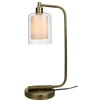 Alaina 1-Light Table Lamp, Brushed Brass, Opal Ball Glass