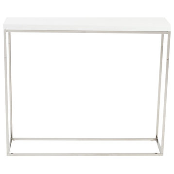Teresa Console Table, White Lacquer/Polished Stainless Steel