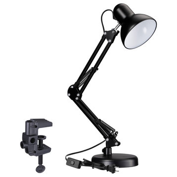 Swing Arm Desk Lamp, Interchangeable Base Or Clamp, Black