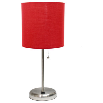 Limelights Stick Lamp With Usb Charging Port and Fabric Shade, Red