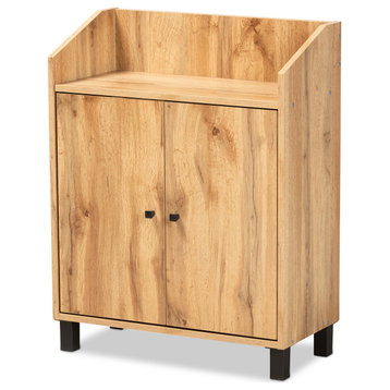 Rossin Oak Brown Wood 2-Door Entryway Shoe Storage Cabinet with Top Shelf