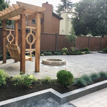 Pergola & patio with firepit - rear view