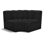 Meridian Furniture - Arc Boucle Fabric Upholstered 2-Pc. Inward Curved Modular Sectional, Black - Give your living room or den the perfect blend of style and versatility with this Arc boucle fabric curved modular Sectional. Part of the Arc modular furniture collection, this Sectional comes upholstered in rich black boucle fabric and features deep channel tufting that adds a touch of luxury while enhancing comfort and support. A seamless combination of form and function, this chair can be used with other Arc pieces to create a myriad of configurations in your well-curated room.