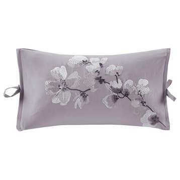 N Natori Sakura Blossom Embroidered Cotton Oblong Decorative Pillow, Lilac