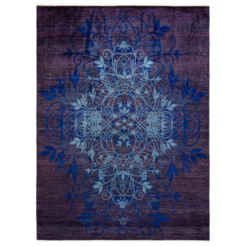 Suzani, One-of-a-Kind Hand-Knotted Area Rug Purple, 9'2"x12'6"