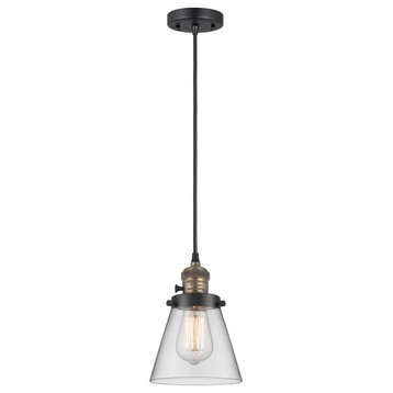 Cone Mini Pendant With Switch, Black Antique Brass, Clear