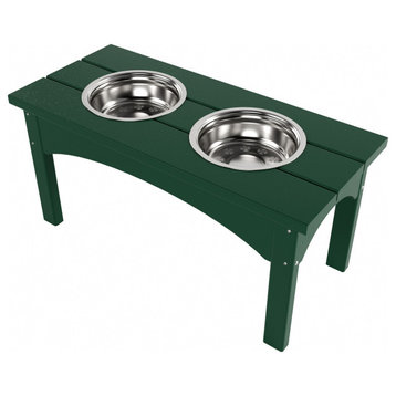 WestinTrends Elevated Modern Pet Stand Feeder for Cats & Dogs, Stainless Bowls, Dark Green