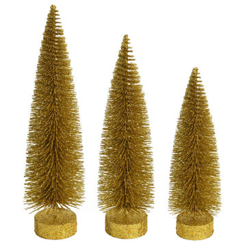 Glitter Oval Pine Artificial Christmas Tree Set of 3 , Gold, 12"-14"-16"