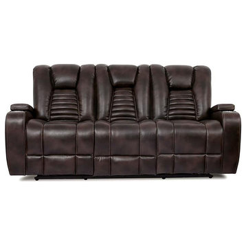 Furniture of America Meti Transitional Faux Leather Reclining Sofa in Dark Brown