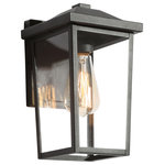 LNC - LNC Modern 1-Light Black Outdoor Wall Sconce - This 1-Light black lantern outdoor wall sconce from LNC combines sleek metal and clear glass to create coastal farmhouse curb appeal. It's made from metal and features a clear glass with an outer rectangular frame. Clear glass amplifies the light from the 60W bulb (not included) throughout your front porch or back patio. This fixture is suited for damp locations, so you can install it in covered outdoor areas. Plus, it's compatible with a dimmer switch to effortlessly take you from day to night.