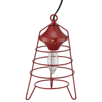 Benzara BM240308 Lantern Table Lamp With Open Metal Frame, Red