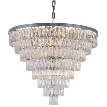 36" 27-Light Chrome Metal 8-Tier Chandelier With Clear Crystals