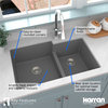 Karran 32" Undermount Large/Small Bowl Quartz Kitchen Sink, Grey