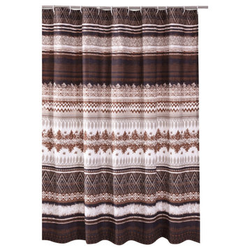Benzara BM293447 Shower Curtain, Coffee Brown Striped Printing, Button Holes
