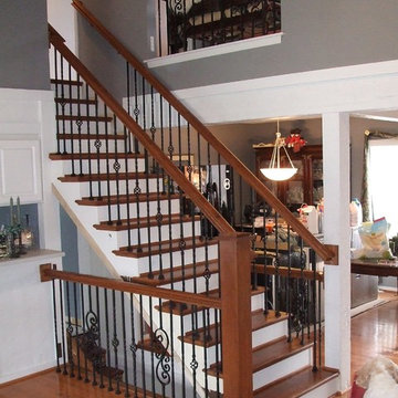 Iron Spindles - Satin Black, Custom Wood Treads, Handrail, Newell Post