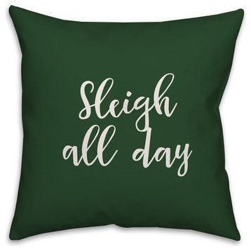 Sleigh My Name, Dark Green 18x18 Throw Pillow Cover