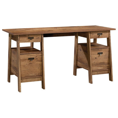 Sauder Trestle Executive Desk in Vintage Oak