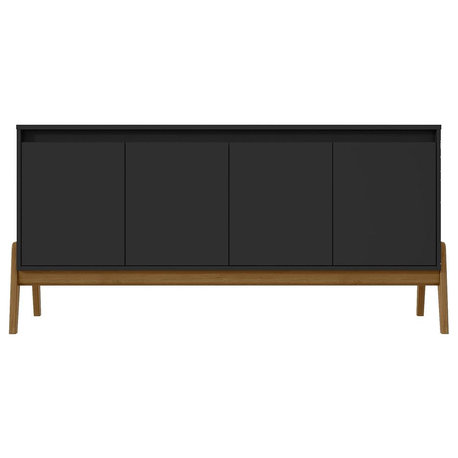 Mid-Century Modern Gales 63.32 Sideboard with Solid Wood Legs in Matte Black