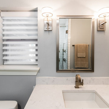 Bathroom with Hunter Douglas Shades Lowered & Opened