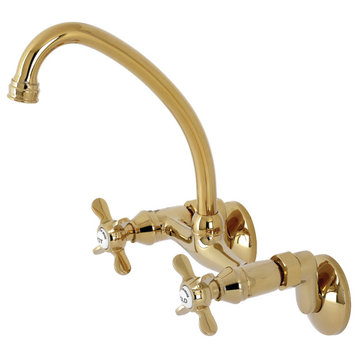KS114PB Essex Two Handle Wall Mount Kitchen Faucet, Polished Brass