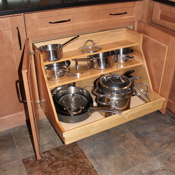Waypoint Maple Spice Kitchen Cabinets w/ Fire & Ice Brick Mosaic Backsplash