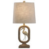 Crane Table Lamp, Distressed Light Brown, Off White Distressed Bird, Off White