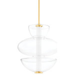 Hudson Valley Lighting - Palermo Large 1-Light Pendant Aged Brass - A little bit modern, a little bit classic, Palermo's got it all. An LED tube light is surrounded by smooth pieces of stacked clear glass. Like sculptures suspended from the ceiling, these pendant lights add style and spark conversation.