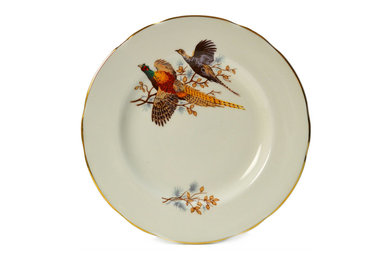 Consigned 3 Fine Bone China Gilded & Pheasant Decorated Saucers, Vintage English