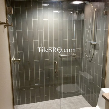4X16 Ceramic tile installed in a vertical running bond in a master shower