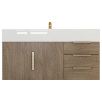 Madison 42" Wall Mounted Vanity with Reinforced Acrylic Sink/Right Drawers, Light Oak