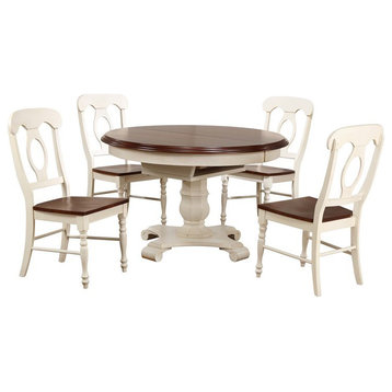 Sunset Trading Andrews 5PC Round/Oval Extending Dining Set Off White/Brown Wood